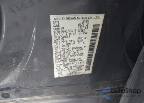 2006 Nissan Titan Xe из США, поврежденный, VIN 1N6BA07A16N502383